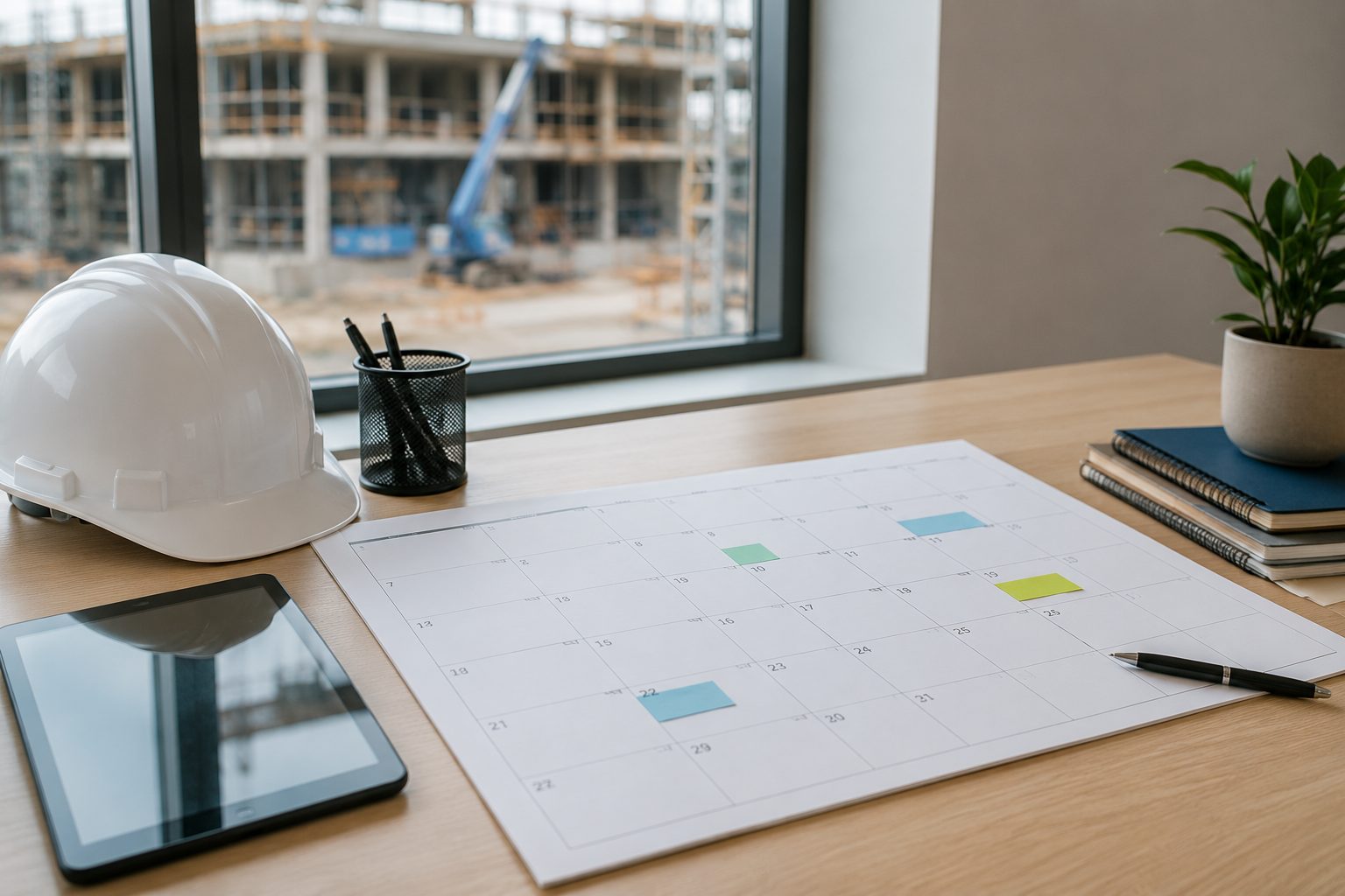 Project calendar showing a delivery date moved to follow a rescheduled inspection