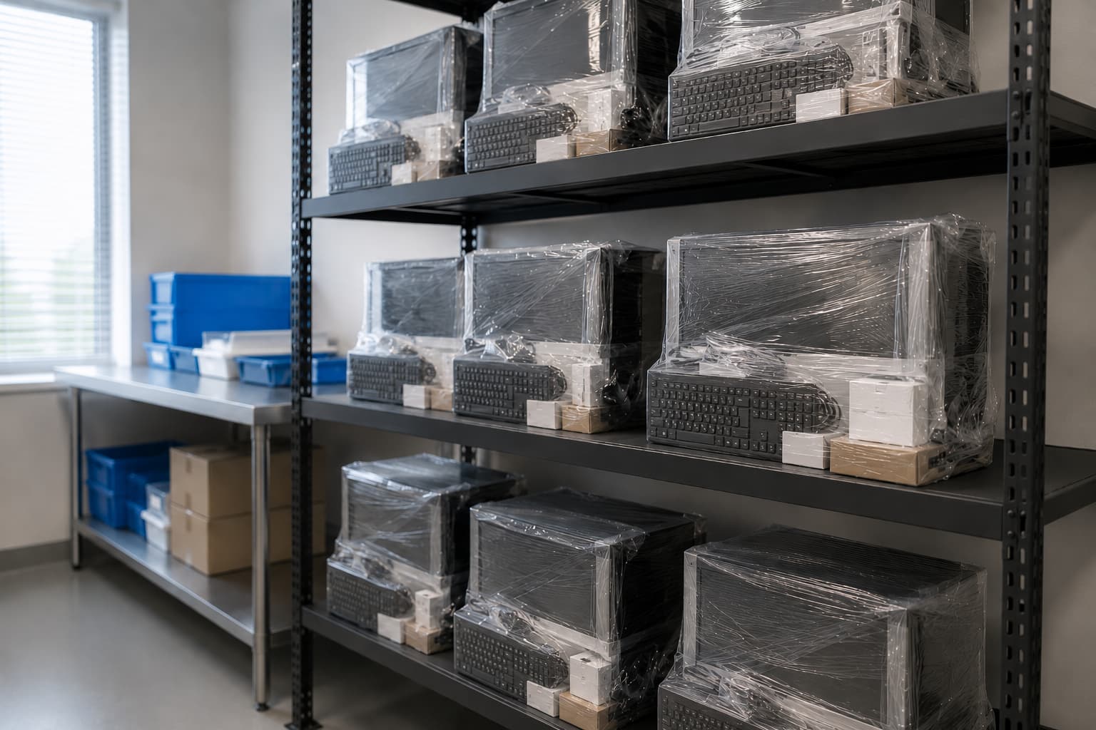 Stored, labeled project equipment waiting safely through an extended inspection window