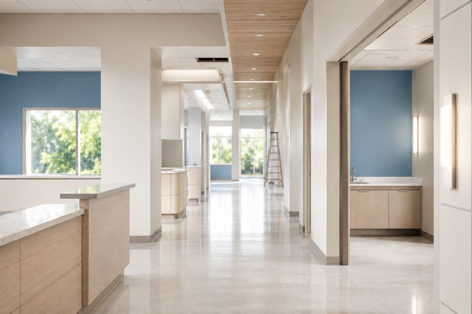 Clean, equipment-free clinic buildout in progress, with deliveries routed off site